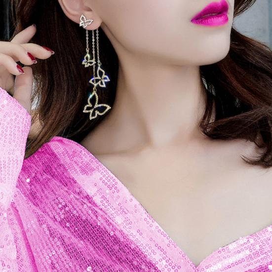 

Женские асимметричные полые серьги-гвоздики со стразами и бабочкой в ​​форме сердца, длинная цепочка