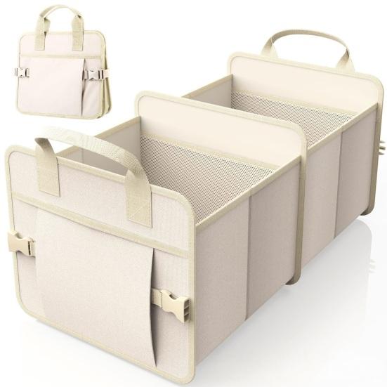 Car Trunk Organizer Foldable Portable Storage Box with Non-Slip Base 2 Compartments Car Storage Container for Groceries Sports Gear