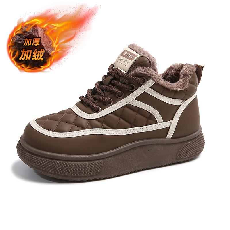 

Winter new women s round head mid-top cotton shoes with velvet warm platform casual fashion simple sports shoes 2025 40