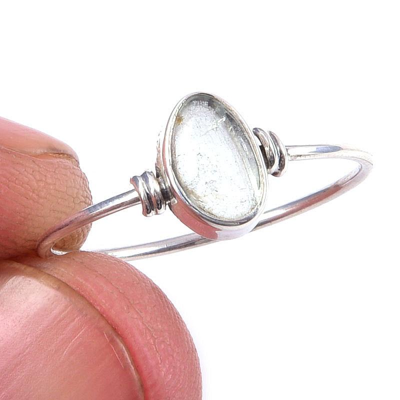 

Кольцо из чистого серебра 925 пробы с натуральным аквамарином ручной работы, размер 7 T3O12