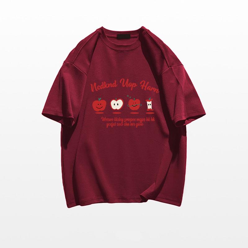 

Женская летняя футболка из плотного хлопка с прямым плечом и коротким рукавом – Нишевый уникальный дизайн 3XL вино красного