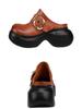 Johnature Genuine Leather Round Toe Thick Soled Shoes Retro Belt Buckle Outdoor Platform Slippers