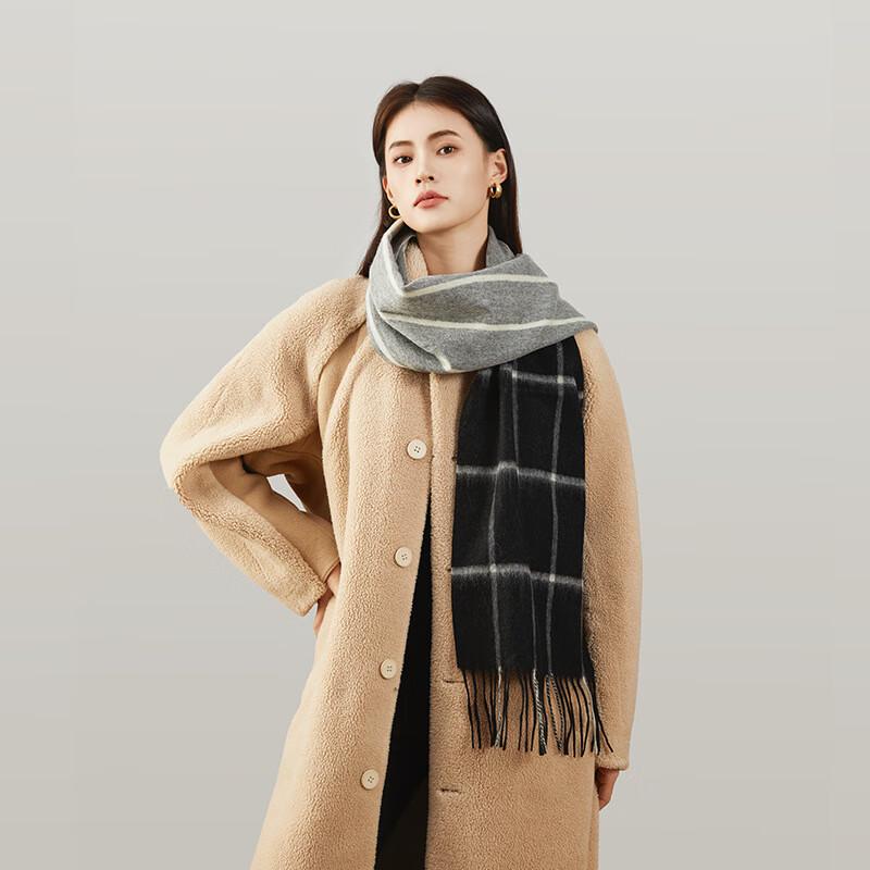 CEENIU Winter 100% Wool Plaid Tassel Scarf