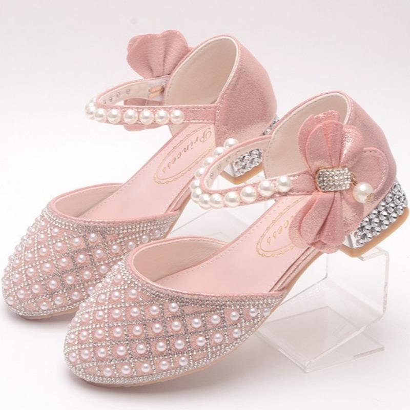 Mädchen Kristallschuhe Prinzessin High Heels Laufstegschuhe Mode Lederschuhe Kinder Sandalen mit geschlossener Zehe