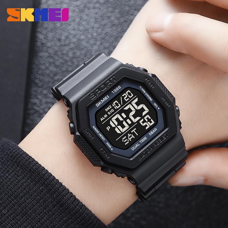 SKMEI 1988 Military Countdown Chrono Wristwatch for Men LED Display Digital Sport Watch Mens Waterproof Clock 1628 Reloj Hombre