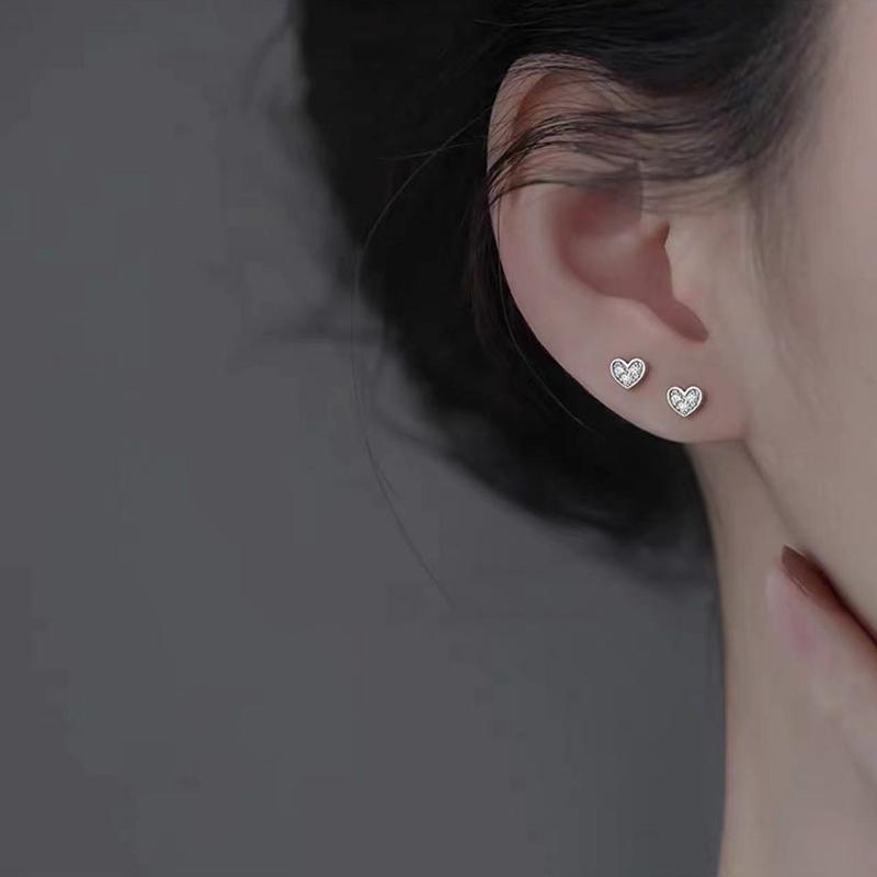 Real 925 Silver Zircon Hollow Heart Mini Stud Earrings For Women Trendy Fine Jewelry Small Niche Luxury Accessories