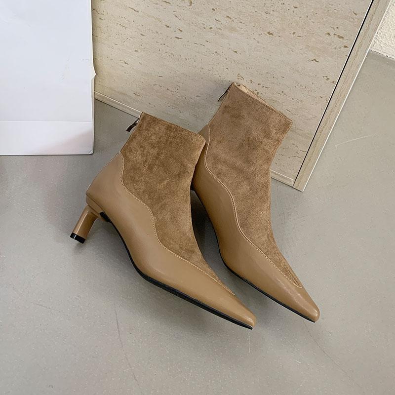 Fashion Fashion Pointed Toe Ladies Ankle Boots Shoes With Square Heels Women Short Boots Shoes Female Zippers Footwear Pumps