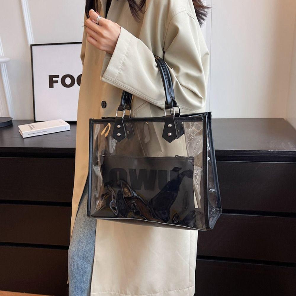 Mit Innentasche Transparente Gelee-Tasche Große Kapazität PVC-Verbundstoff-Tragetaschen Schule