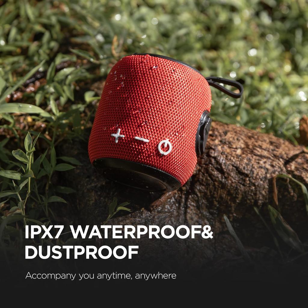 Sanag M7 Portable Bluetooth Dual Wireless Mini 360 HD Surround Sound Rich Stereo IP67 for and Red Speaker, 5.0 Pairing, Speaker, & Bass, 24-Hour