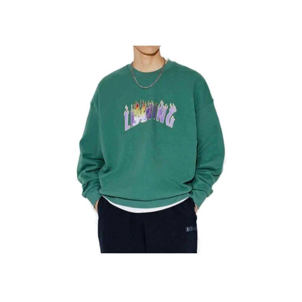 Li Ning X OG Slick Flame Letter Pullover Sweatshirt Unisex Sweatshirt Deep-Palace-Green AWDT727-4