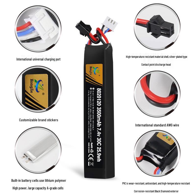 7.4V 3500mAh 30C High Discharge Lithium Battery for Electric Soft Bullet Gun Modification