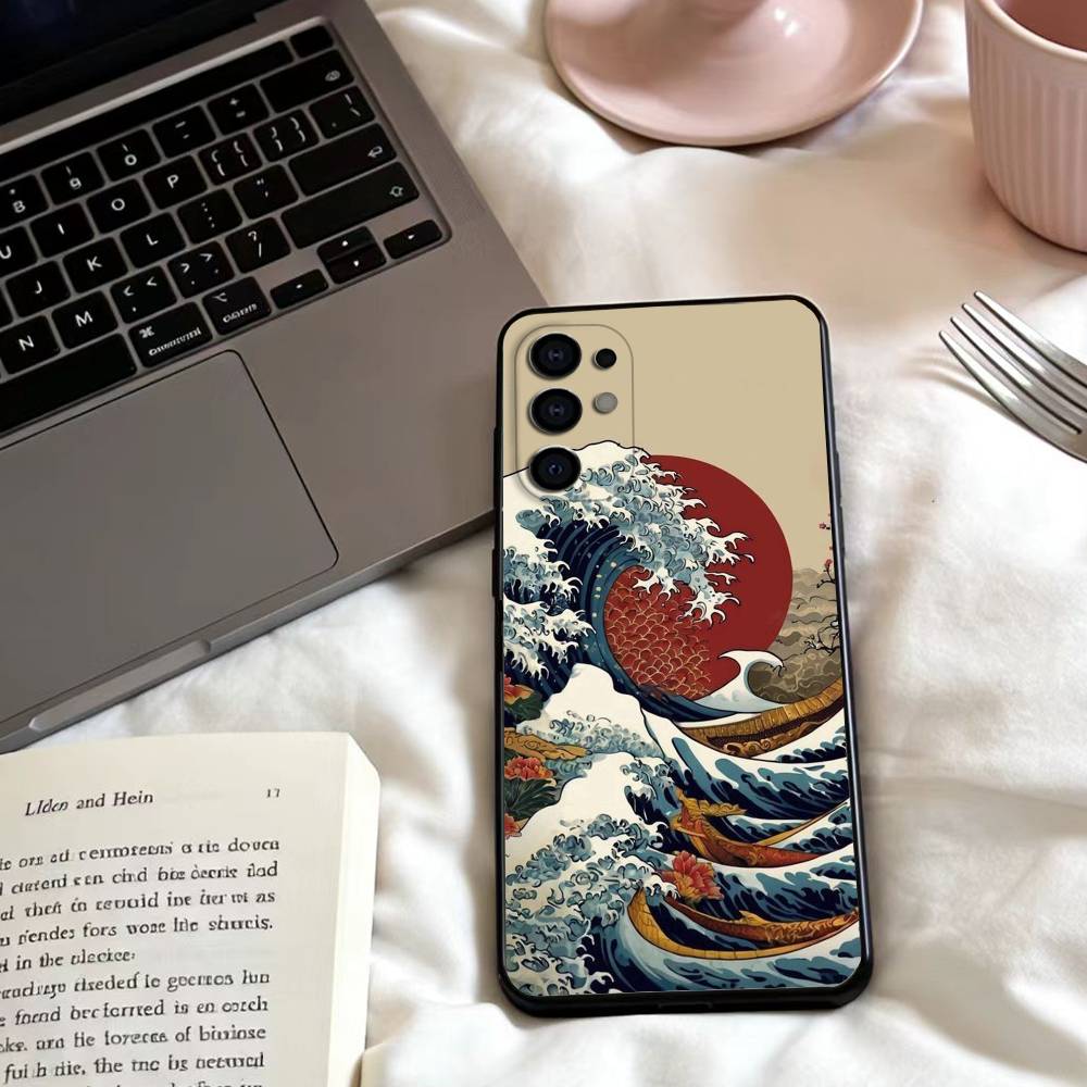 Japanese Ukiyo-e Ocean Waves  Phone Case For Samsung S25,24,23,22,30,21,10,9,Ultra,Plus,Lite,FE,4,5 G Soft Black Case