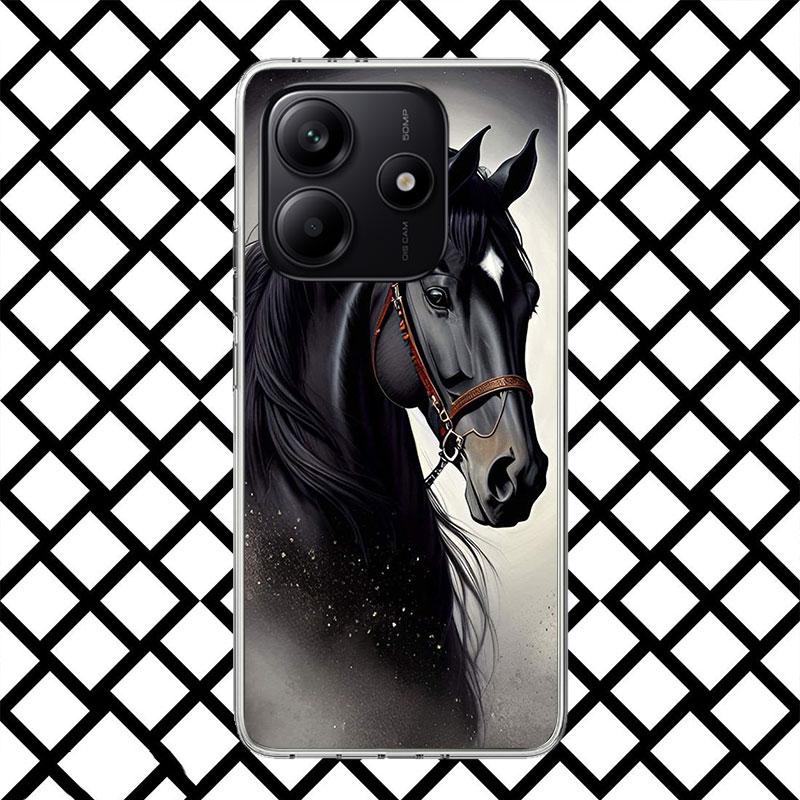 Coque de téléphone Animal Cheval Noir pour Xiaomi Redmi Note 15 14 14S 13 12 12S 11 Pro Plus 11E 11T 11S 10S 5G Coque Souple Fundas Redmi N