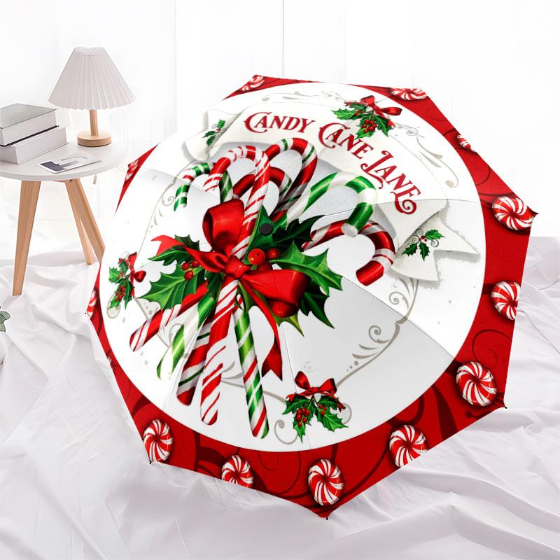 1pc Candy Cane Lane Christmas Decorations Umbrella with Plastic Handle,Suitable for All Seasons Home Travel Outdoor UmbrellaDD219