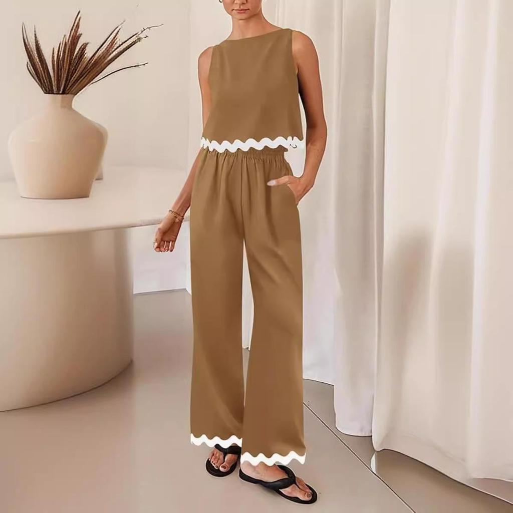 Women's Set Summer Casual Solid Color Sleeveless Round Neck Vest Trousers