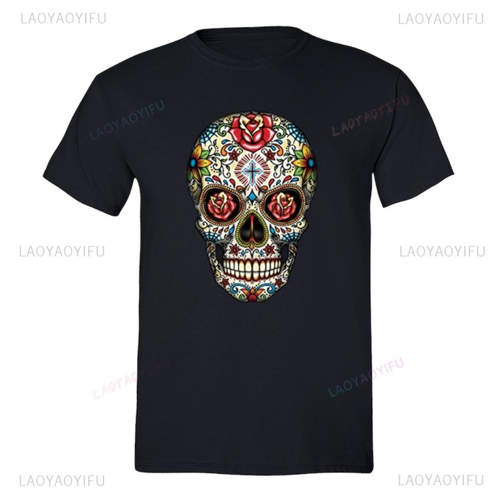 

Rose Eyes Unisex Tshirt Sugar Skull Flower Day of The Dead Shirt Mexican Heritage Gothic Dia Los Muertos Tee Women Unisex Tops 4XL