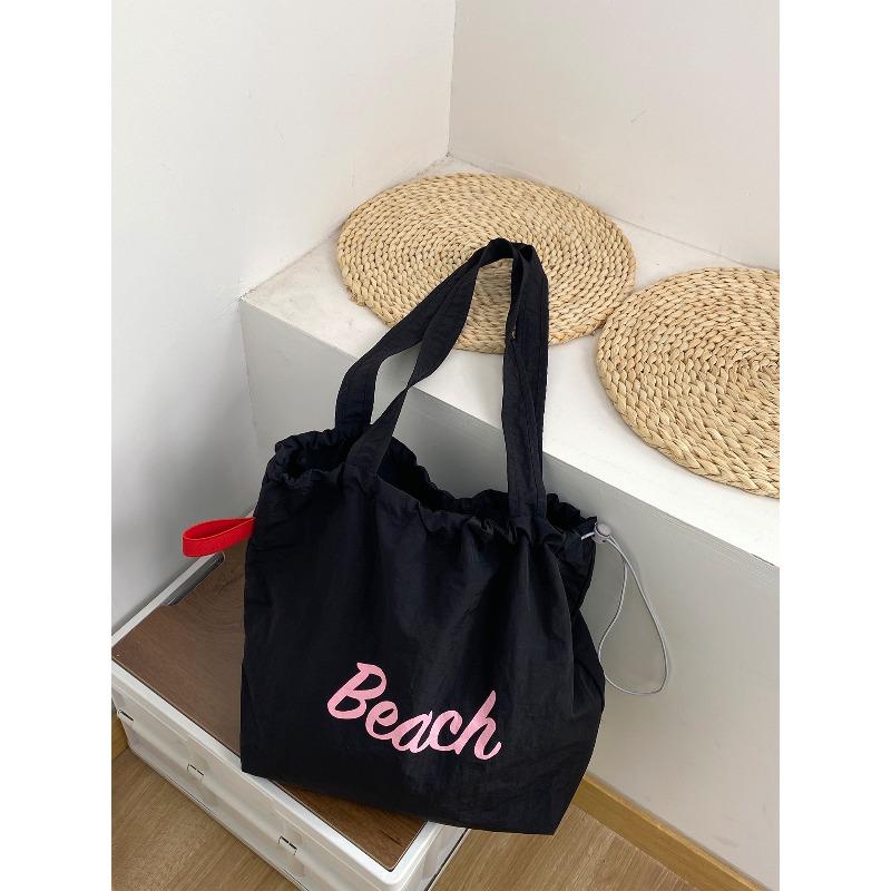 New letter printing bag women's large-capacity nylon shoulder bag casual versatile portable drawstring tote bag