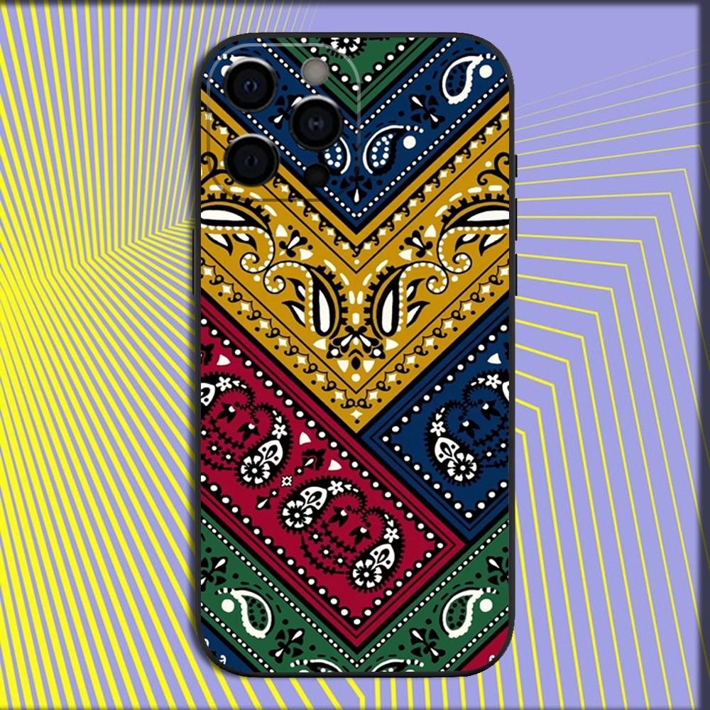 Bandana Pattern Phone Case For iPhone 16,15,14,13,12,11,Pro,X,XS,Max,XR,Plus,Mini Soft Black Cover