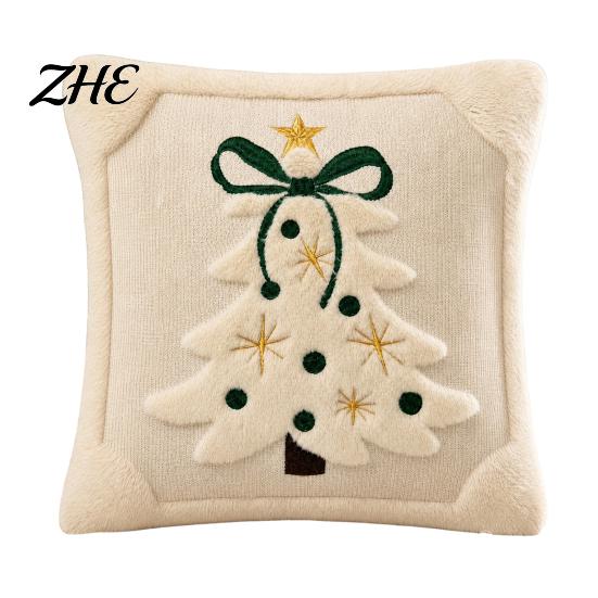 Cozy Knitted Plush Pillow Covers Christmas Pillowcase, 3D Embroidered Design Soft Throw Decorative Cases Cover, Cushion Cover for Holiday Home