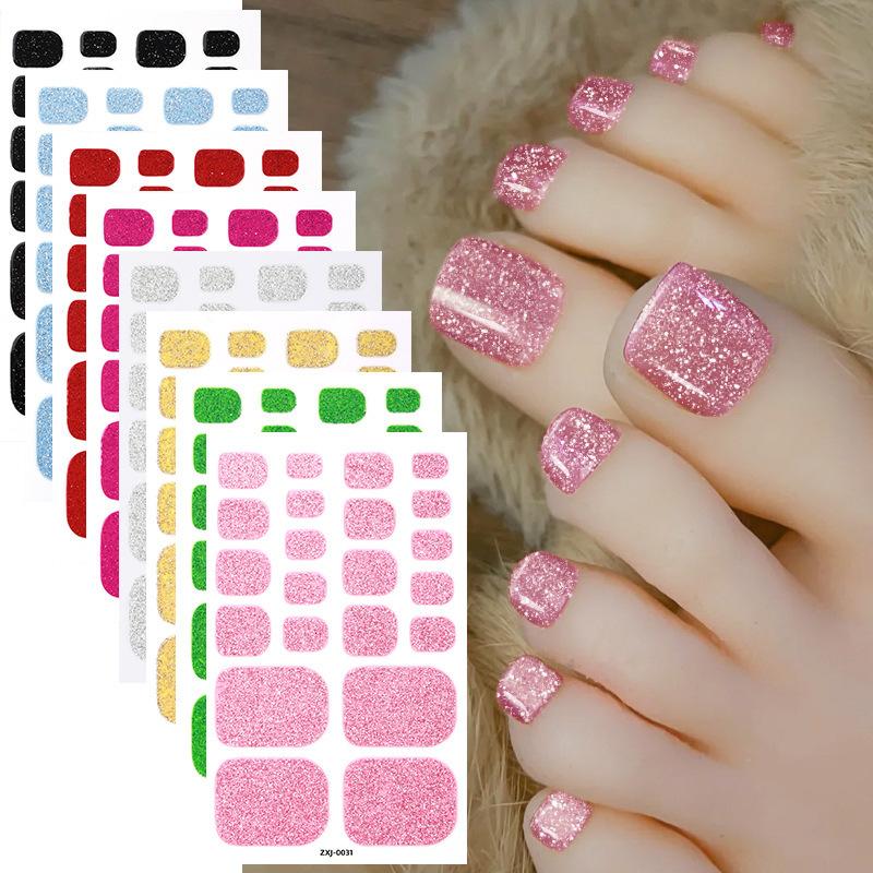 Solid Color Glitter Toenail Stickers, Popular Cross-border Toenail Stickers, Nail Art Stickers, Waterproof Toenail Stickers.