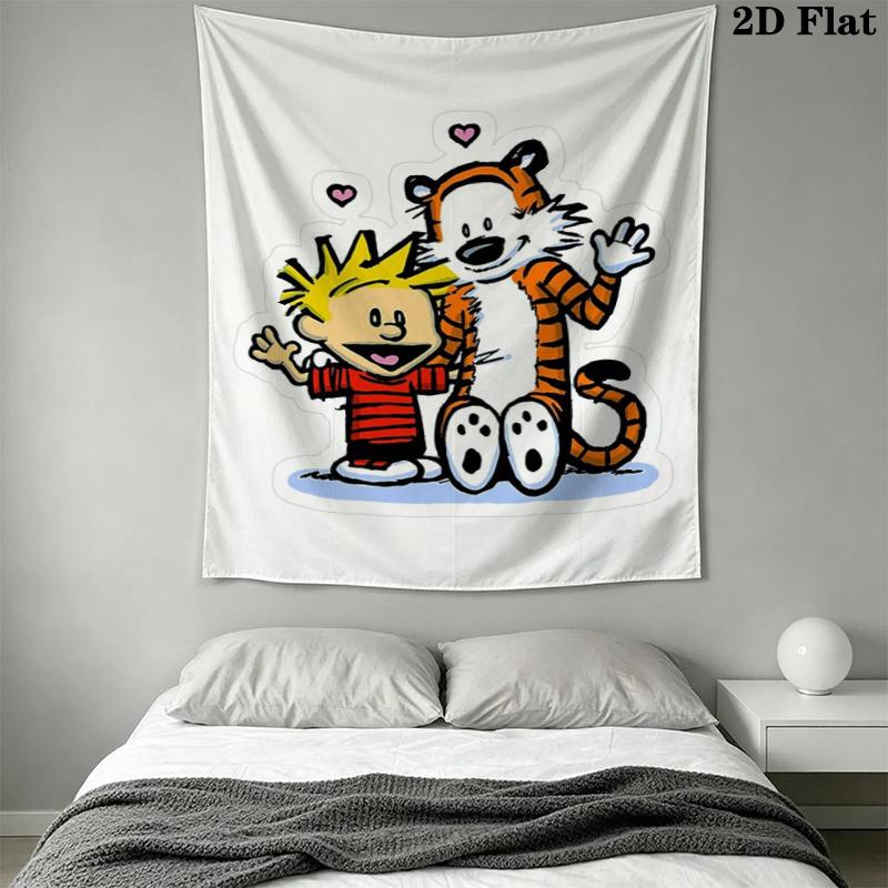 Calvin and Hobbes Wall Tapestry Aesthetic Wall Hanging Printed Fabric Blanket Decorative Tapestries for Bedroom Living Room Home Decor