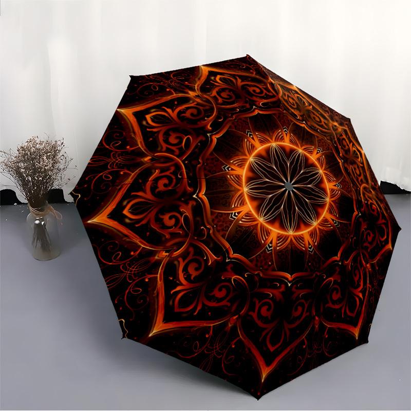 1pc Floral Mandala Automatic Folding Umbrella - Design, Durable Iron Frame for Travel, Outdoor, Beach Fashion Accessory a0920023