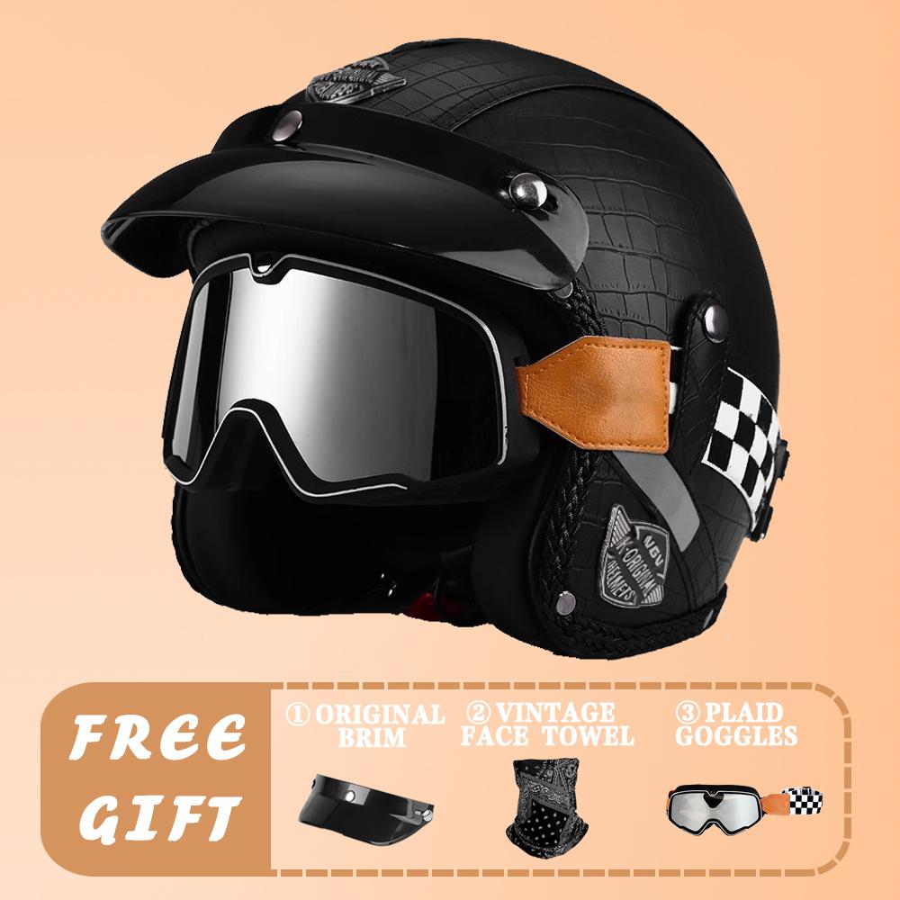 VGV Motorcycle Helmet DOT Certification Motorcycle Lightweight Four Seasons Street Helmet Three Quarters Vintage Half Helmet