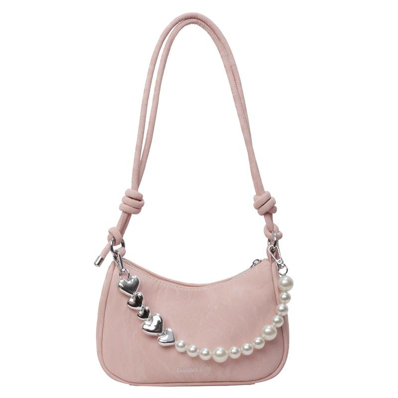 Underarm Bag Women's New Fashion Solid Color Pearl Versatile Shoulder Messenger Bag