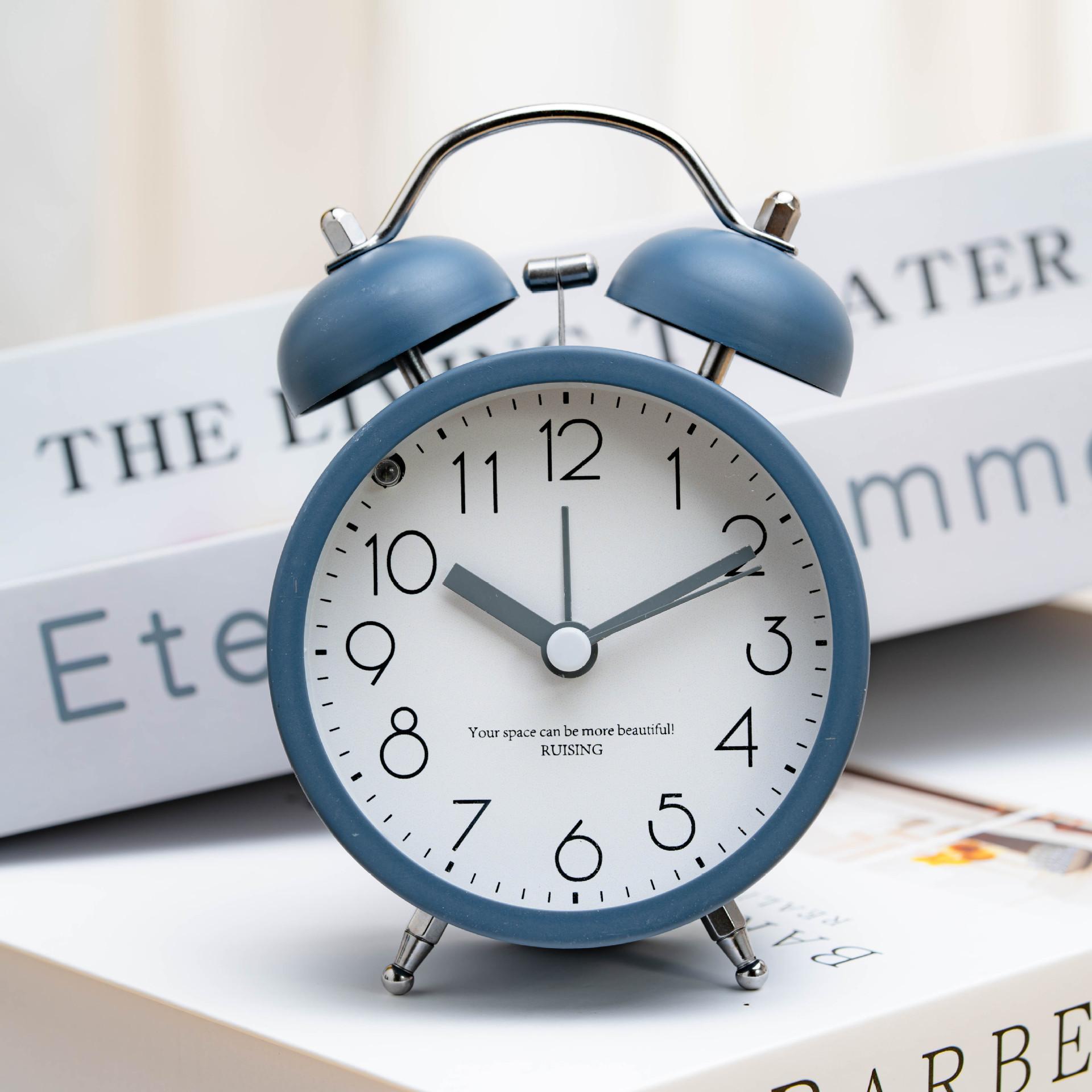 

Extra Loud Metal Ringing Alarm Clock Student Uses Lazy Bedroom Wake Up Clock To Silently Walk with Small Night Light Clock