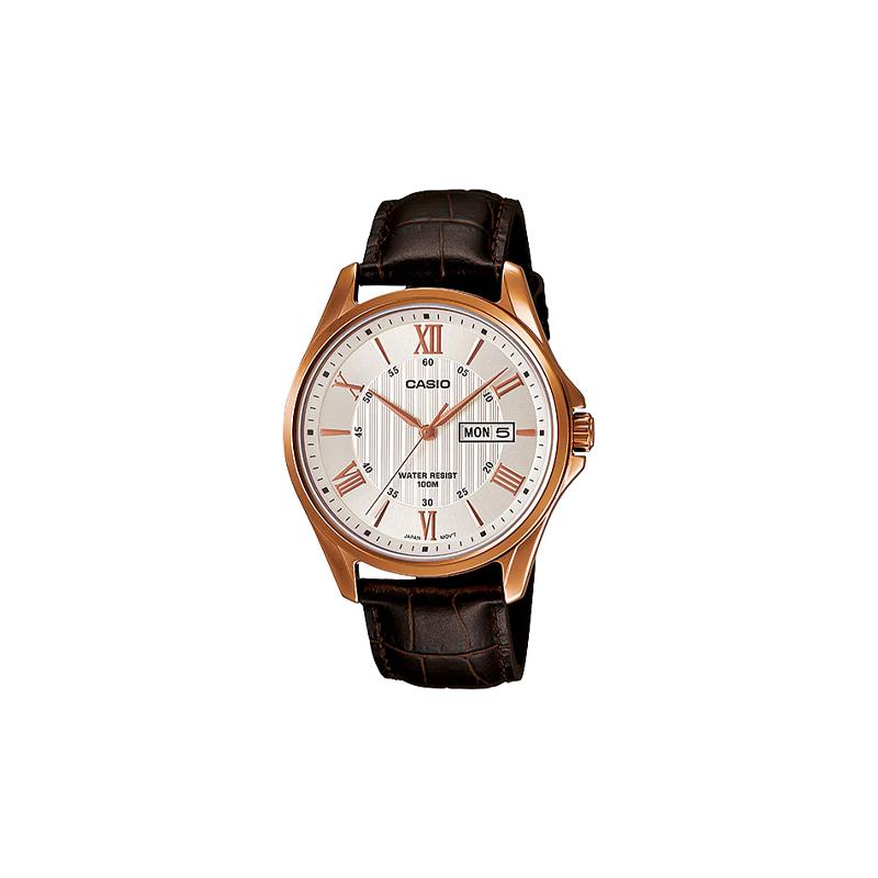 

Casio simple fashion trend business casual relief style classic pointer Roman scale date and week display quartz movement leather strap MTP-1384L-7AV белый