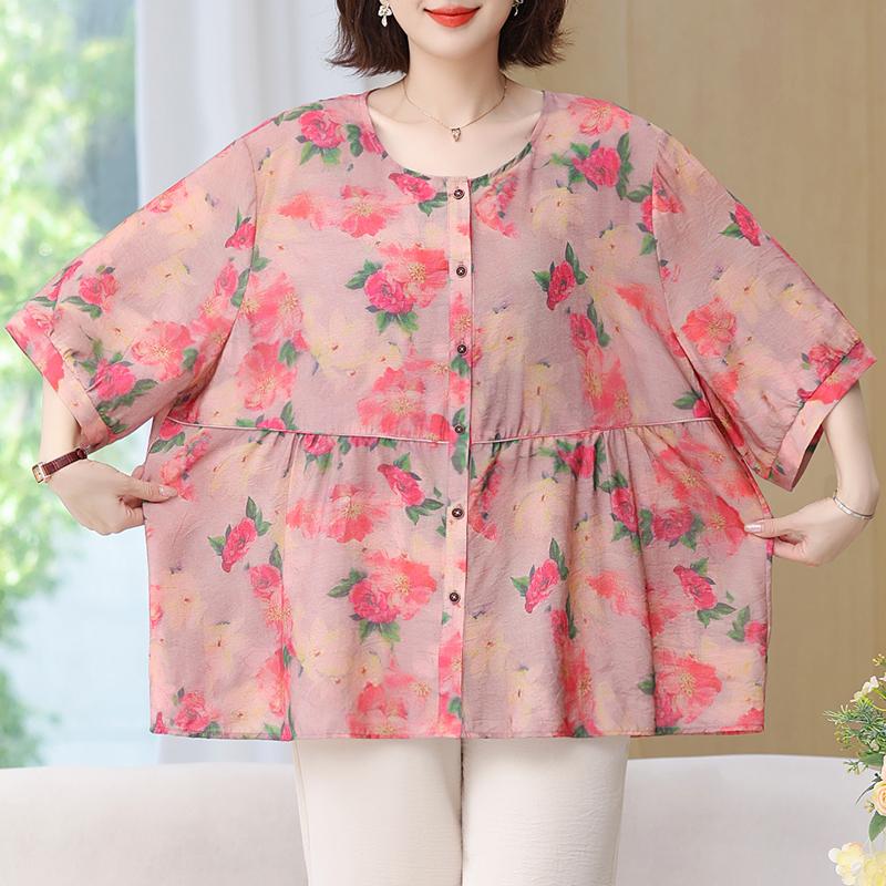 Plus Size 4XL-8XL Summer Casual Blouses Women Tops Loose Vintage Clothes Oversize Half Sleeve Shirt