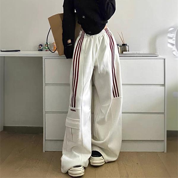 Oversized Striped Sweatpants Women Y2K Streetwear Cargo Pants Harajuku Wide Leg Joggers High Waist Baggy Sports Trousers
