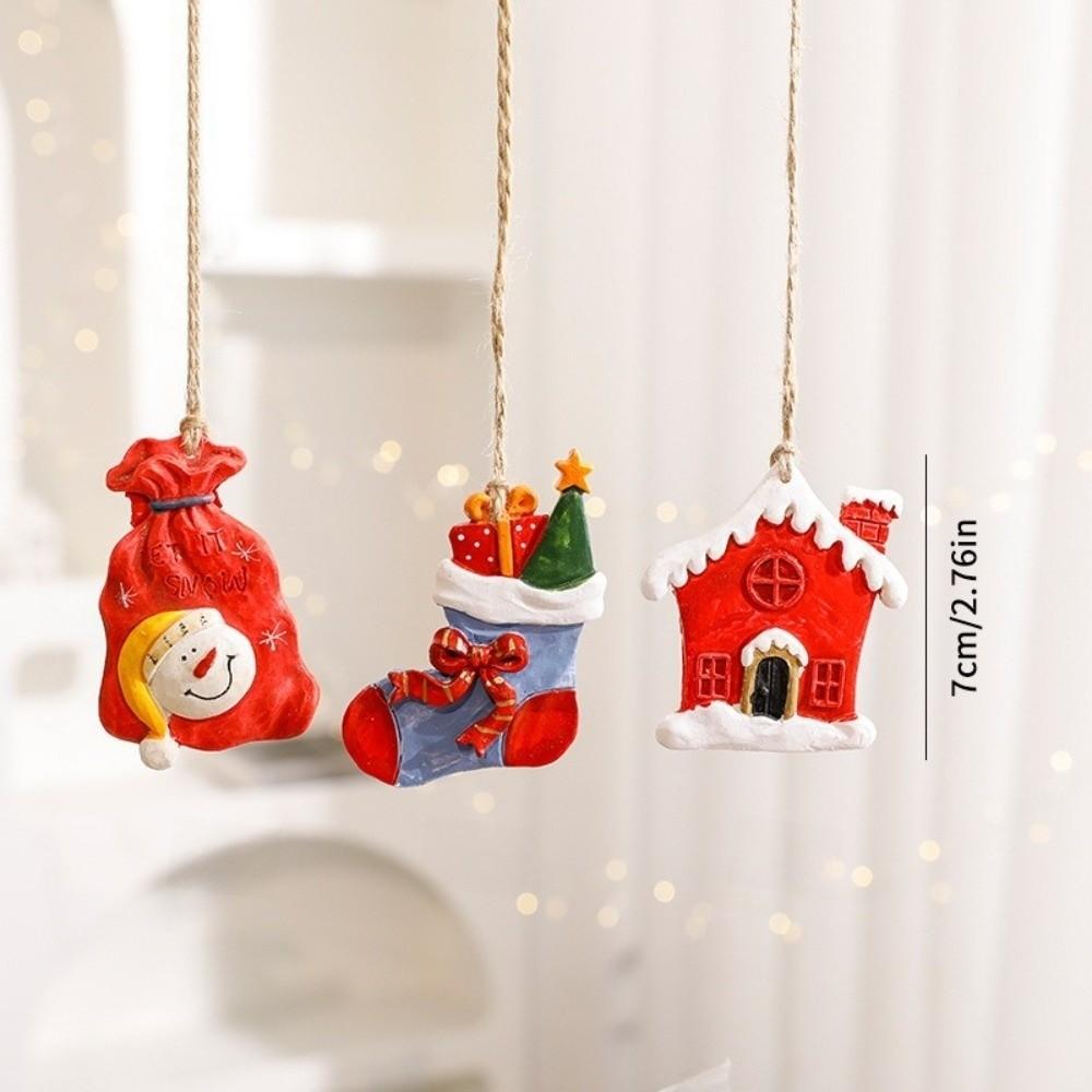 New Resin Christmas Tree Hanging Pendant Santa Claus Snowman Small Xmas Tree Ornaments DIY Christmas Decorations Party Supplies