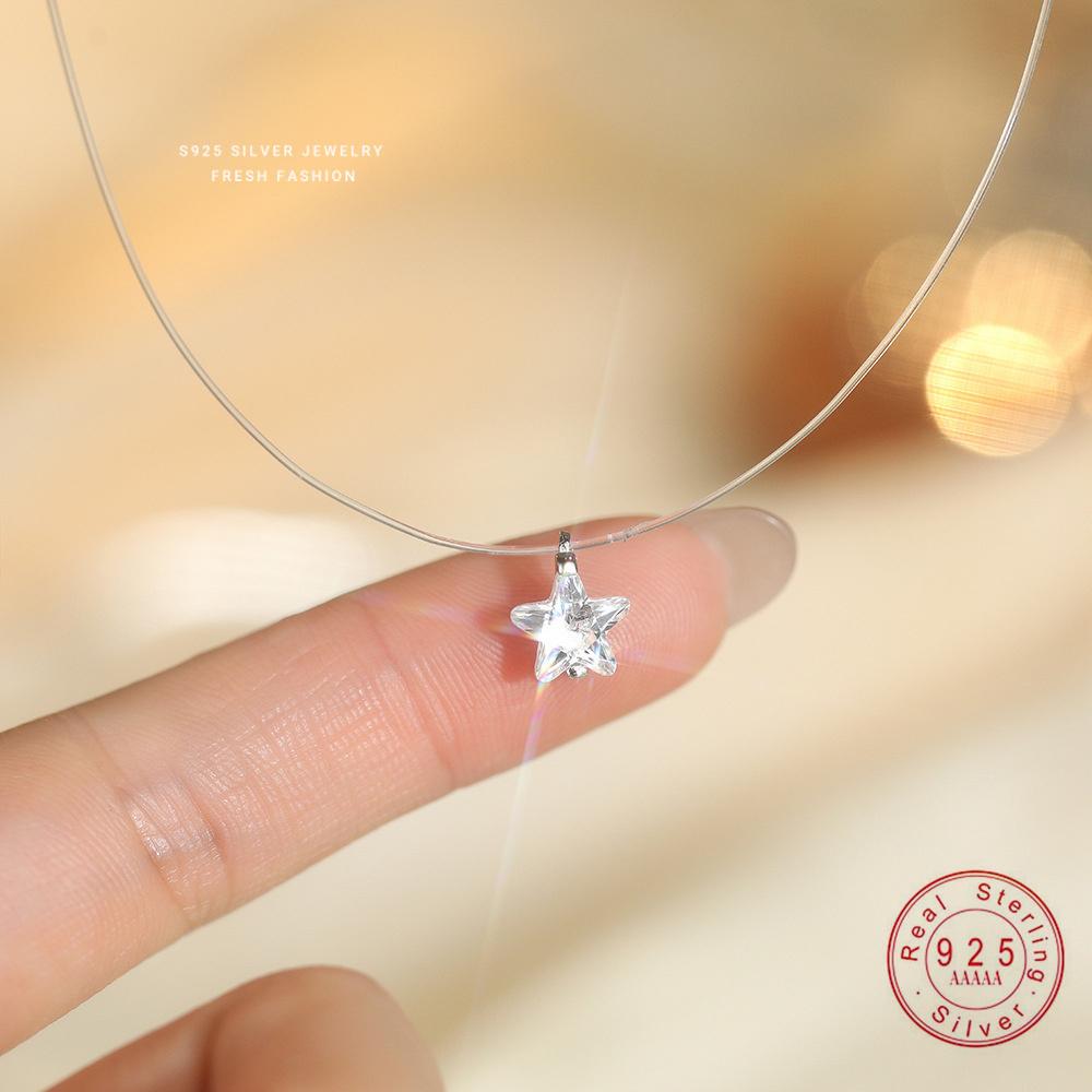 

925 Sterling Silver Shining Zirconia Star Pendant Rope Necklace for Women Versatile Temperament Jewelry Accessories