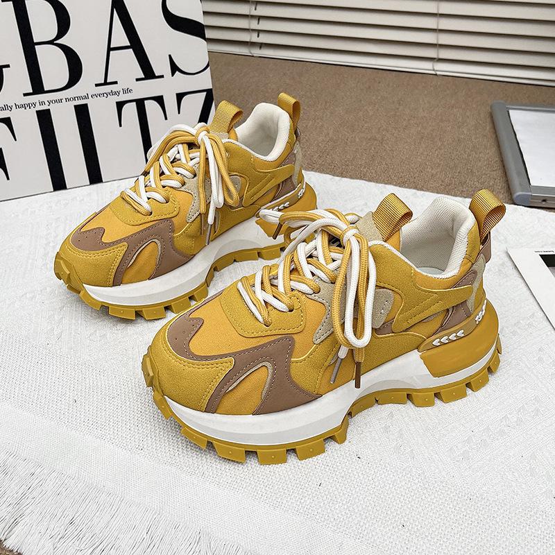 

European station 2025 spring new Forrest Gump shoes platform dad shoes women s small height increase casual sports shoes ins 40 жёлтый