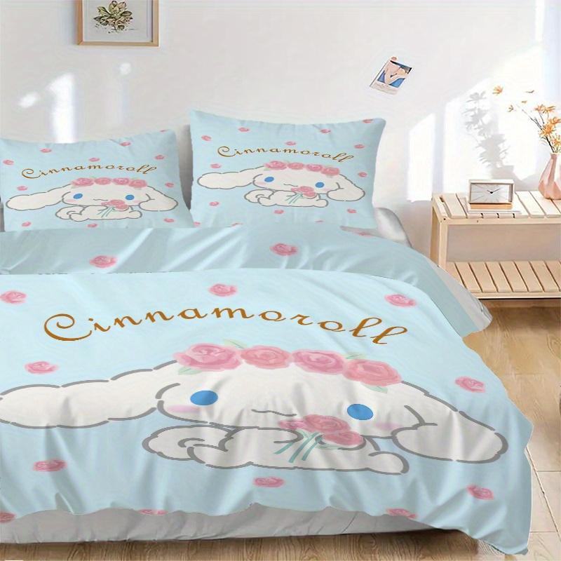 

3pcs Sanrio Cinnamoroll Rose Design Printed Quilt Set - Soft and Comfortable Quilt Cover for Bedroom, Guest Room and Dormitory Decorative Be 135x200cm