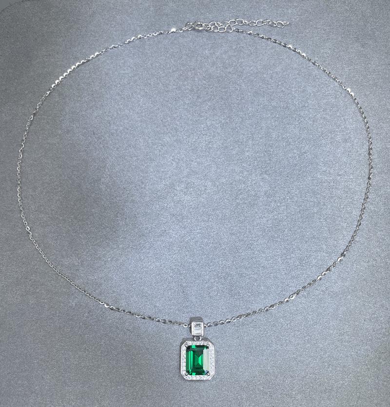 2026 Rectangular Simulated Emerald Pendant Necklace for Women - S925 Sterling Silver, High-End Fashionable Light Luxury, European & American Style