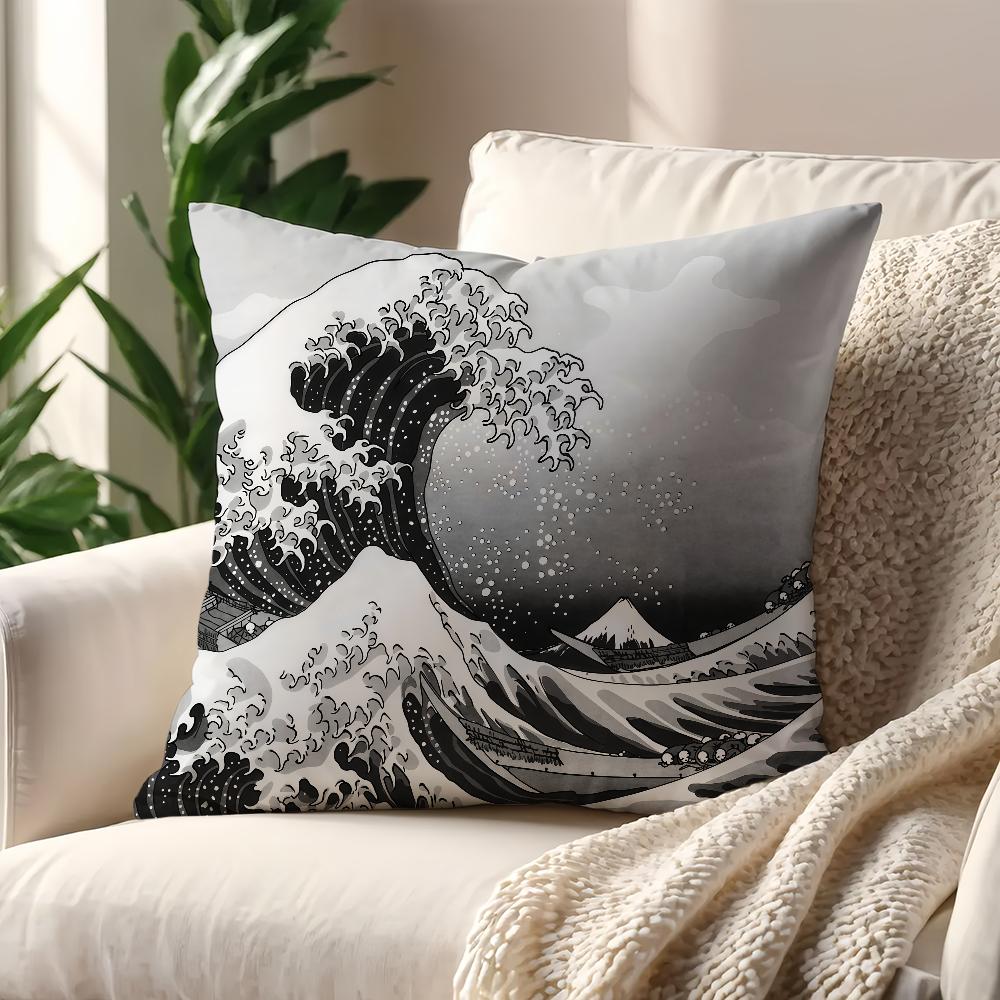 Große Welle von Kanagawa Kissenbezug Kissenbezug Dekoration Zimmer Zuhause Sofa Wohnen Büro Auto Nordische Schlichtheit