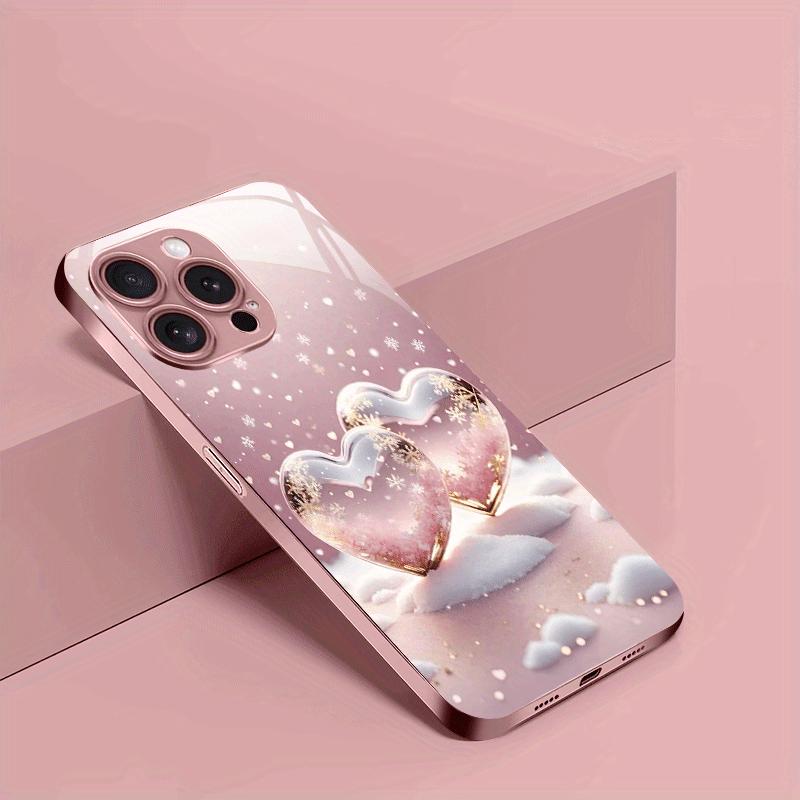 

Чехол для телефона с узором из розовых сердечек и снежинок, подходит для iPhone 17 16 15 14 13 12 11 Pro/Max/Plus, противоударная задняя крышка For iPhone 11PROMAX