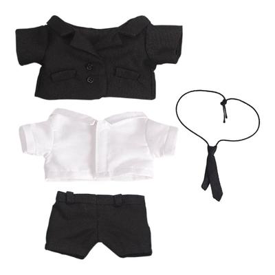 Niannyyhouse 15cm Plüschkleidungsset: Anzug, Jacke, Weißes Hemd, Krawatte, Hose, Baumwollpuppenkleidung (Schwarz-2)