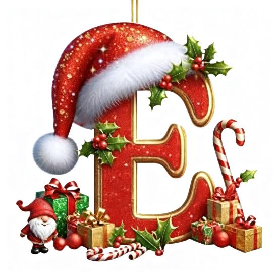 Red Initials Christmas Ornaments 2D Acrylic Personalized Gnomes Monogram Pendant with Santa Hat 26 Letters Christmas Tree Hanging Decoration for Xmas