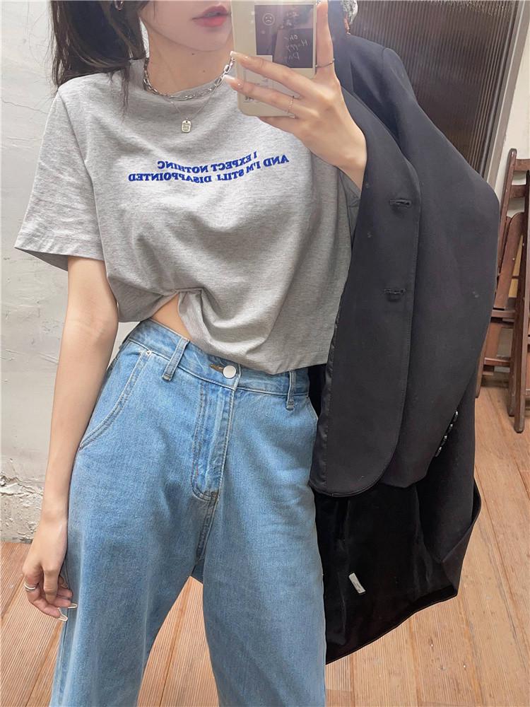 2022 Women's Loose Short Sleeve Letter Print Navel-Revealing T-Shirt