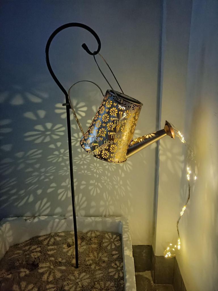 Solar Kettle Light: Outdoor Garden Decoration with Wrought Iron Water Sprinkler