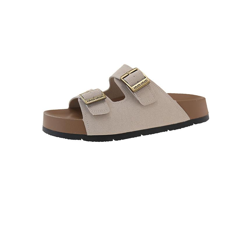 2025 new casual cool slippers summer retro cork bottom thick bottom buckle with casual Boken cool slippers women