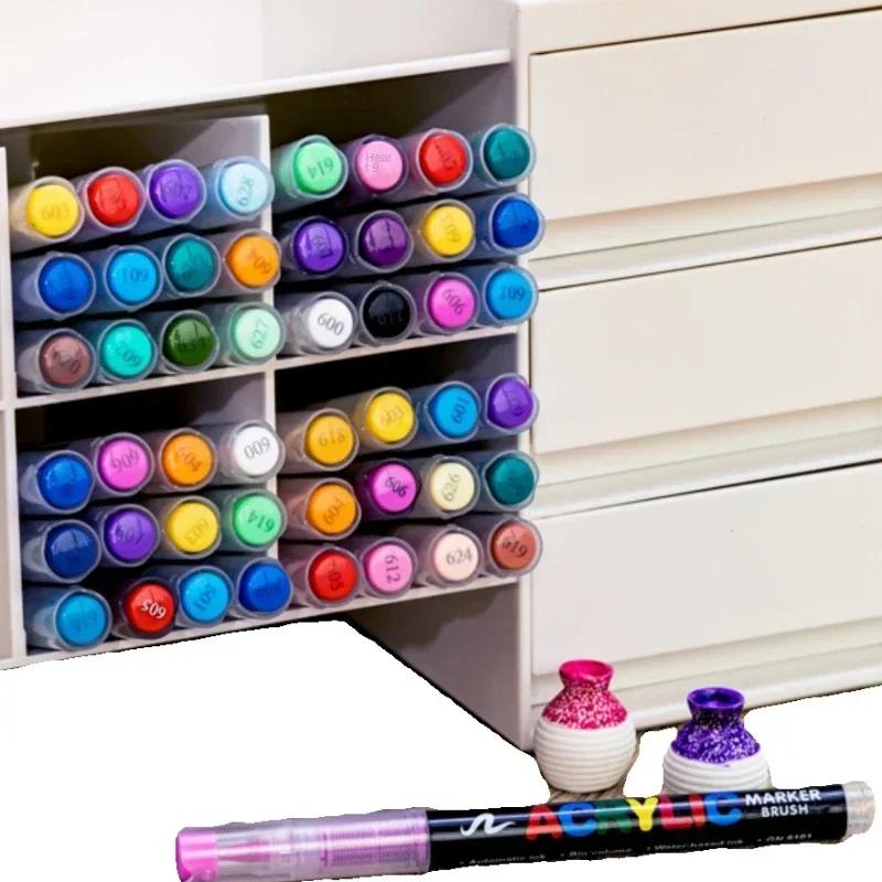 GUANGNA 16 Colors Direct-liquid Acrylic Marker Pen Waterproof Pen Soft Brush Nib for Glass Stone Metal Art Supplies Stationery