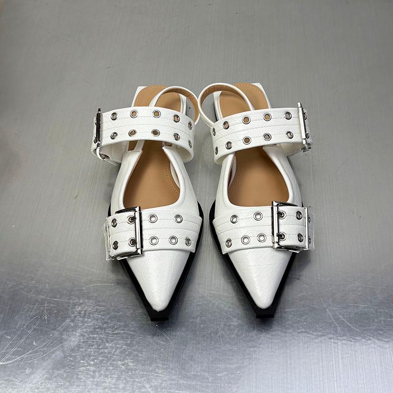 Fashion Luxury Pointed Toe Flats Sandals Shoes For Women 2025 Summer Spring Fashion Buckle Strap Ladies Slingback Female Sandals Shoes