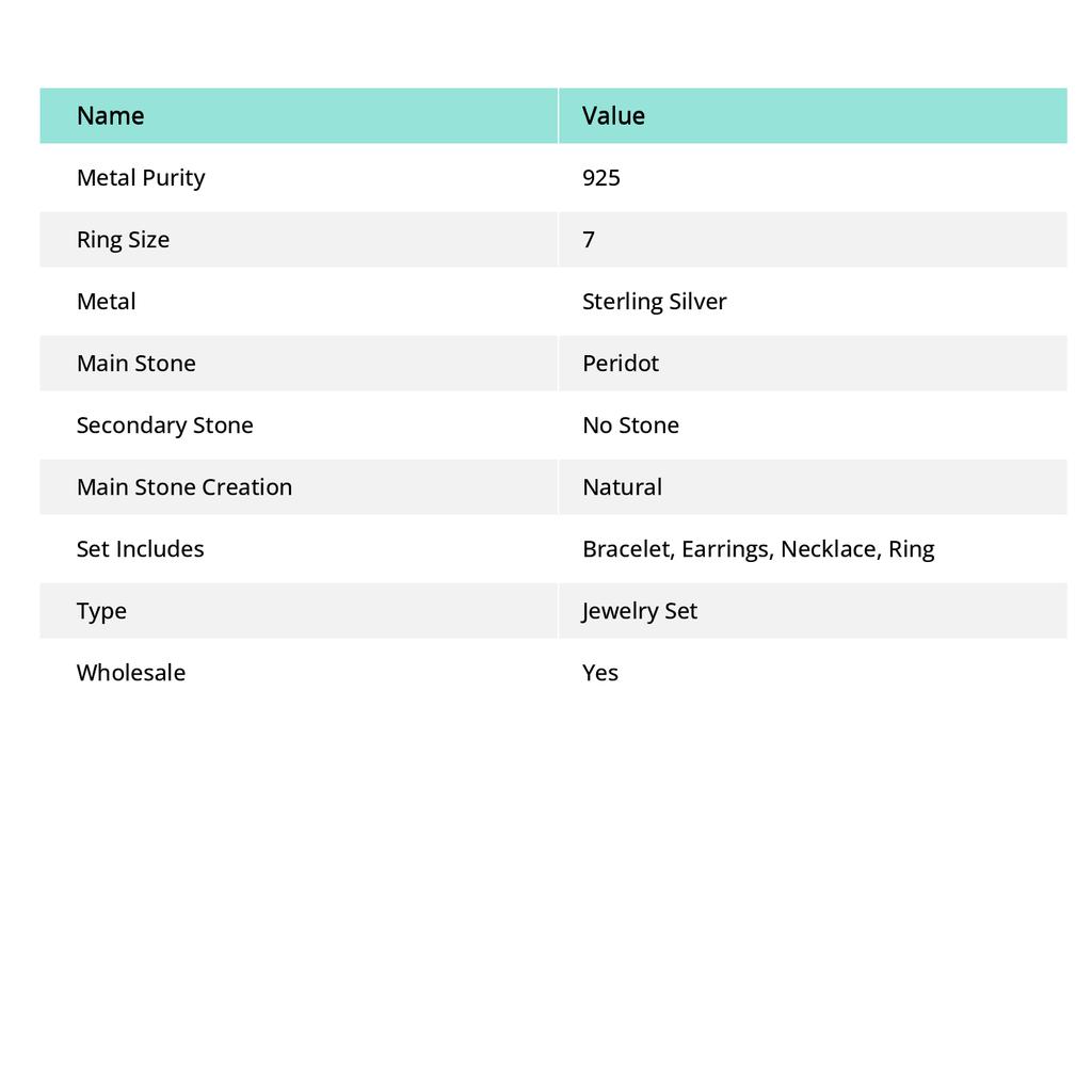 Peridot Edelstein 925 Sterlingsølv Smykkesett