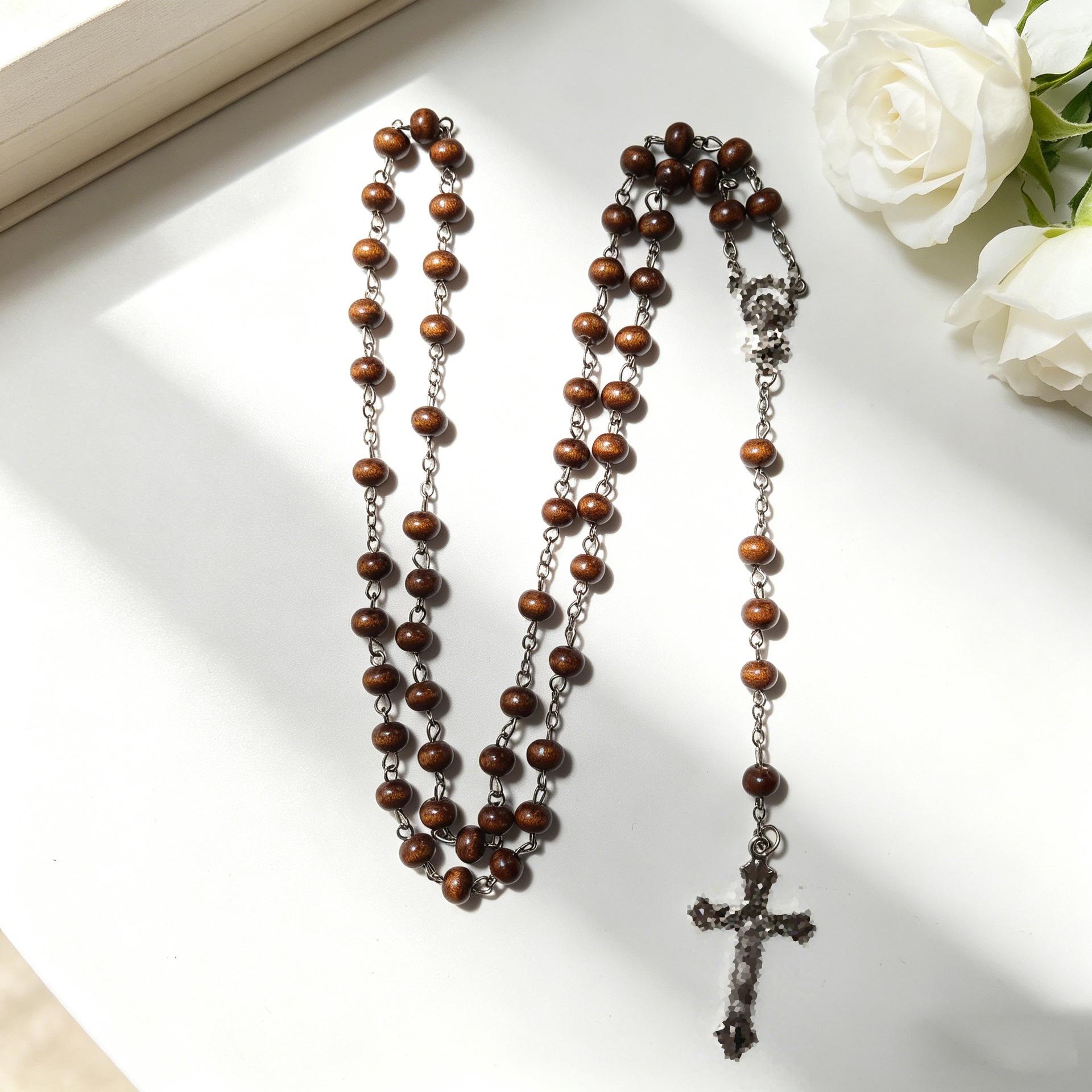 6mm Scented Wooden Beads Necklace - 59-Piece Personalized Versatile Sweater Chain for Men and Women коричневый