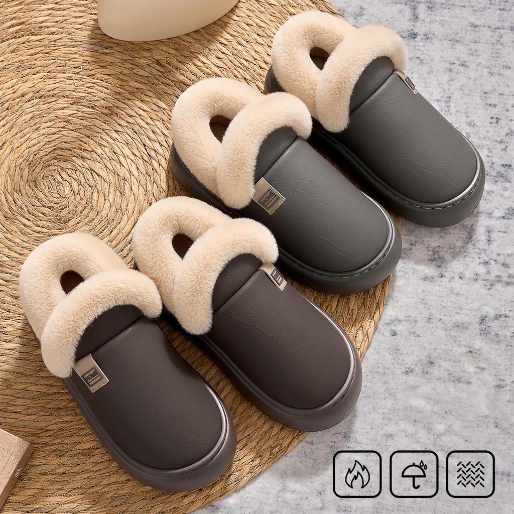 Women's Waterproof Cotton Shoes: New Antibacterial Non-Slip Leather Slippers for Autumn/Winter 2025 - Comfortable & Warm for Indoor/Outdoor Wear