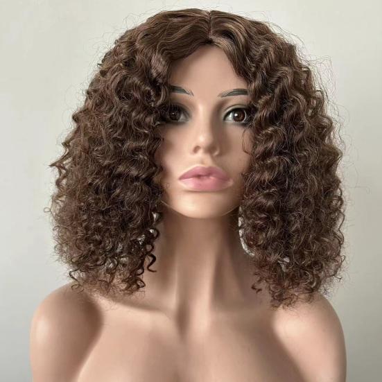 Women Short Afro Curly Wig Natural Looking High Temperature Fiber Fluffy Middle Part Shoulder Length Kinky Wavy Synthetic Wig